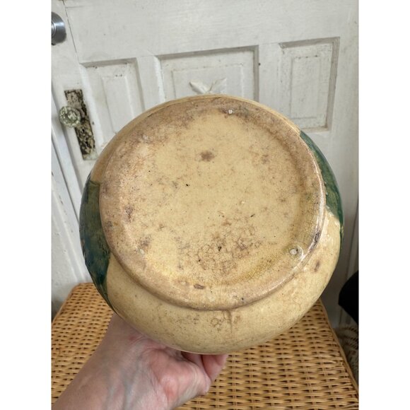 Antique 1910s Stoneware Milk Water Pitcher Yellow Tulips Farmhouse Primitive - Picture 9 of 15